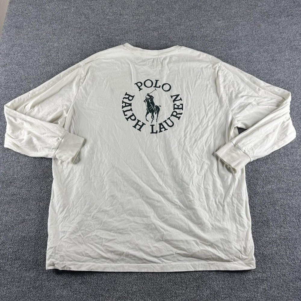Polo Ralph Lauren Shirt Mens 2XB White Long Sleeve Pony Logo Back Graphic Tee